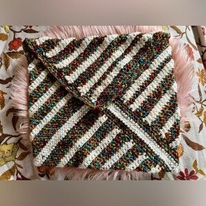 White and Red Cosmetic Bag with Bold Stripes